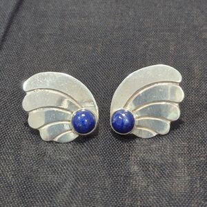 Sterling S. Stone Wing Like Earrings With Cobalt Blue Stone